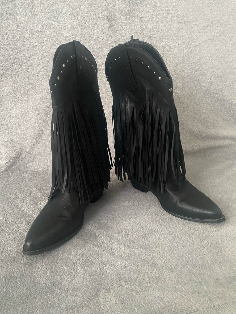 SheSole Women’s Fringe Western Boots Wide Calf Black Studded Cowboy Boots Sz 42 - Picture 2 of 9